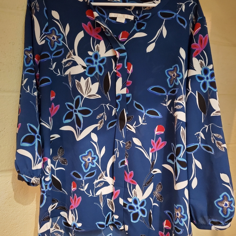 C & E Dress Shirt Blouse Blue Size Large